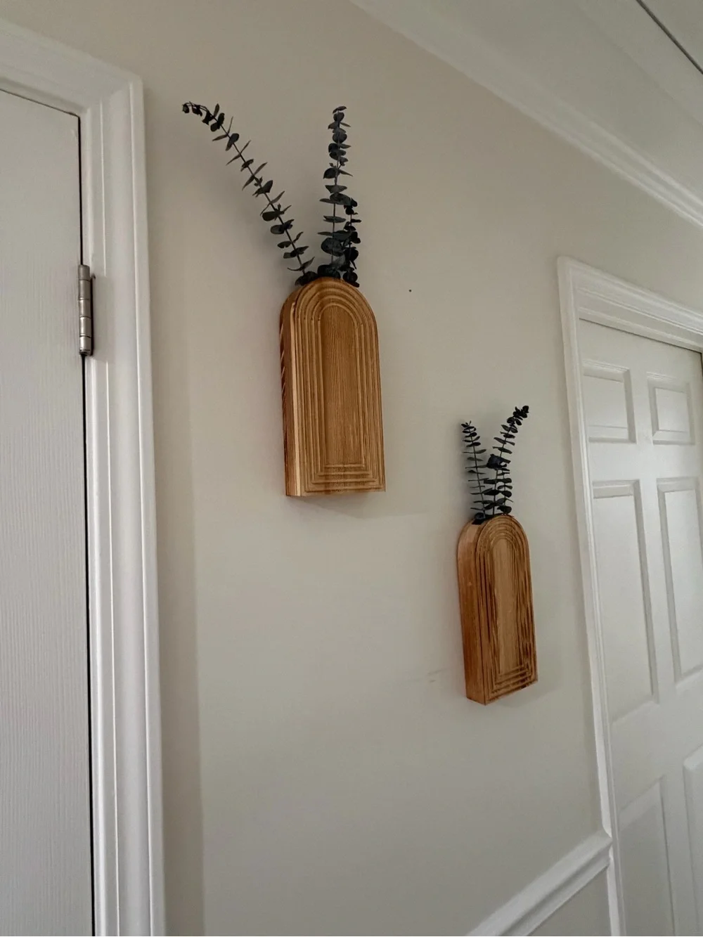 Wooden Arch Wall Vase Set - Natural Brown Home Wall Decor
